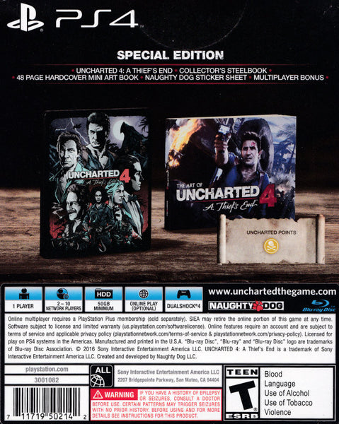 Uncharted 4 A Thief's End PS4 PlayStation 4 - Complete CIB 711719502142