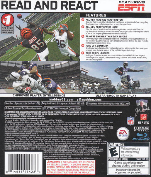 Madden NFL 08 - PlayStation 3 – J&L Video Games New York City