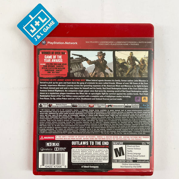 Red Dead Redemption PlayStation 3 PS3 Game Disc, Case and Manual