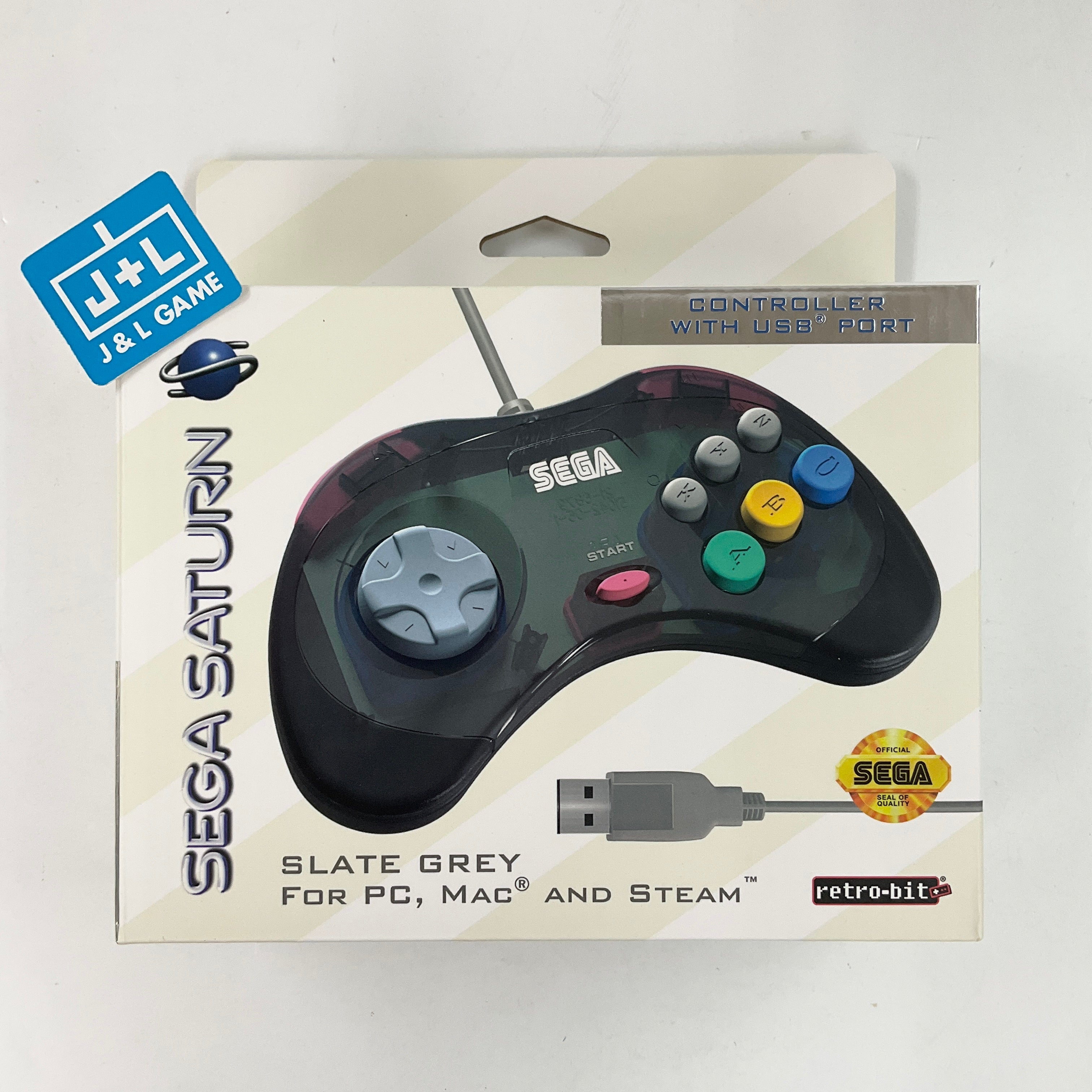 Retro-Bit Official Sega Saturn USB Controller Pad for PC Mac Steam RetroPie  Raspberry Pi - USB Port - Slate Gray 