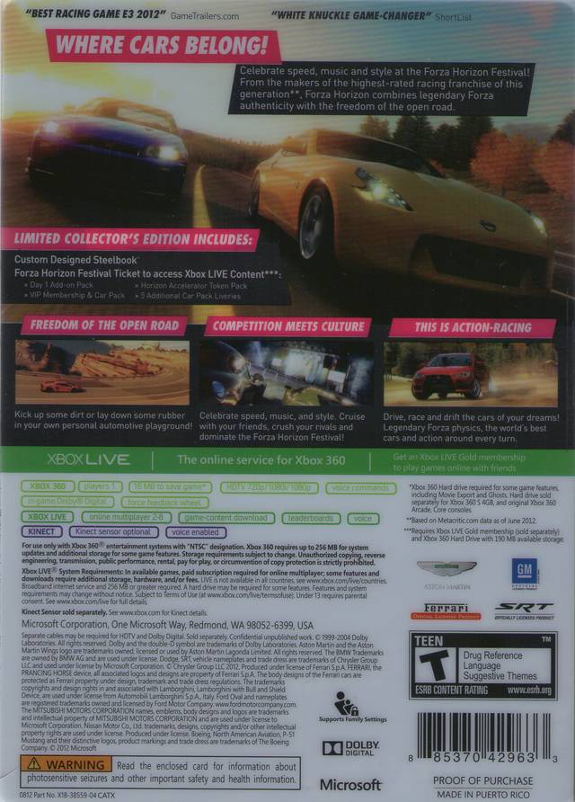 Forza Horizon Limited Collector S Edition Xbox 360 [pre Owned] J