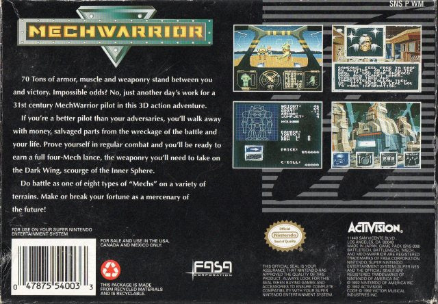 MechWarrior - (SNES) Super Nintendo [Pre-Owned] Video Games Activision