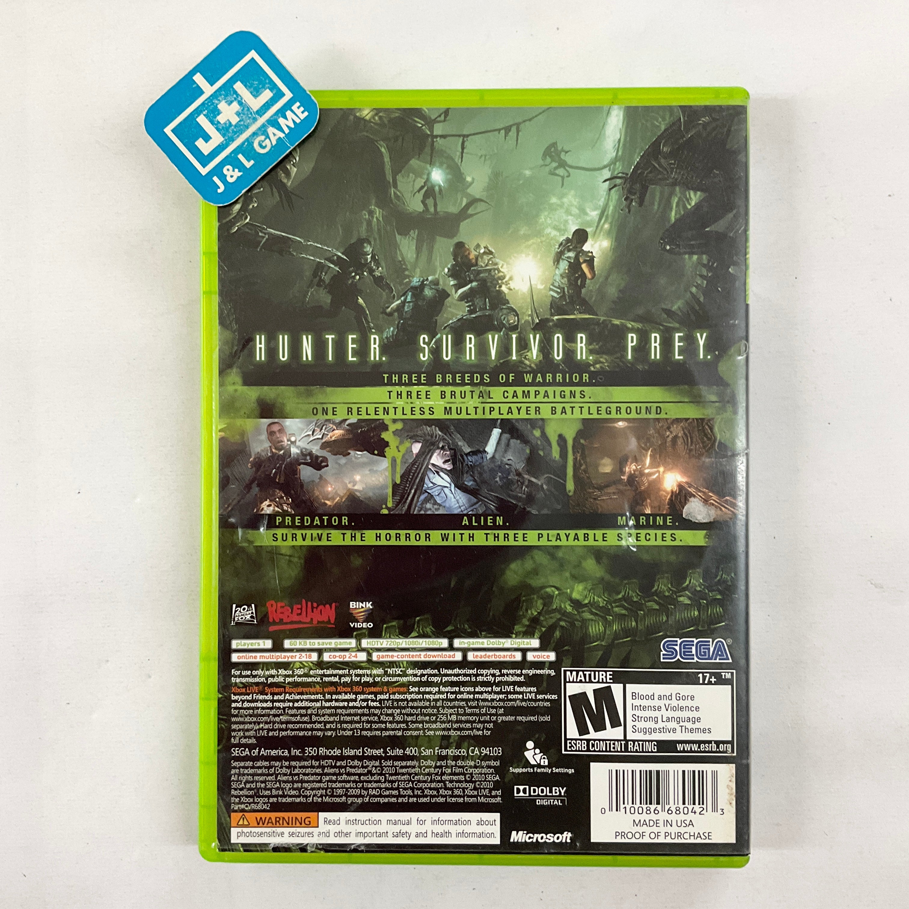 Aliens vs. Predator - Xbox 360 [Pre-Owned] Video Games Sega   