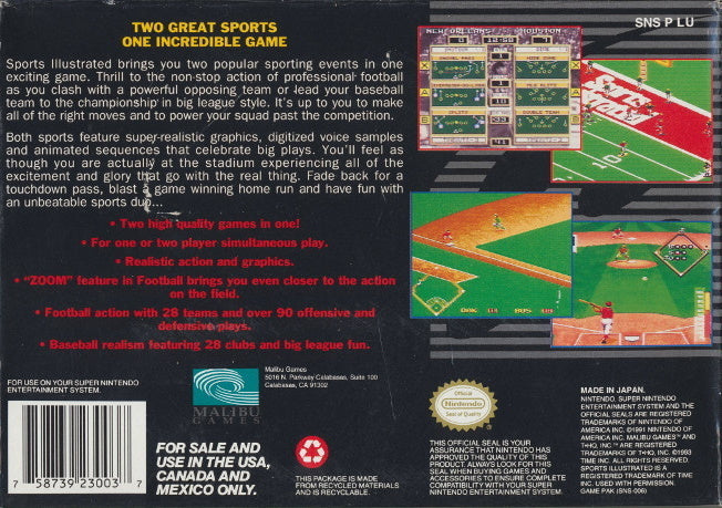 Sports Illustrated Championship deals Football & Baseball Super Nintendo 1994 SNES New