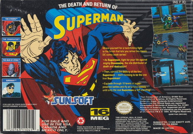 GAME BOX AND INNER TRAY ONLY Death and Return Superman deals Super Nintendo Very Good