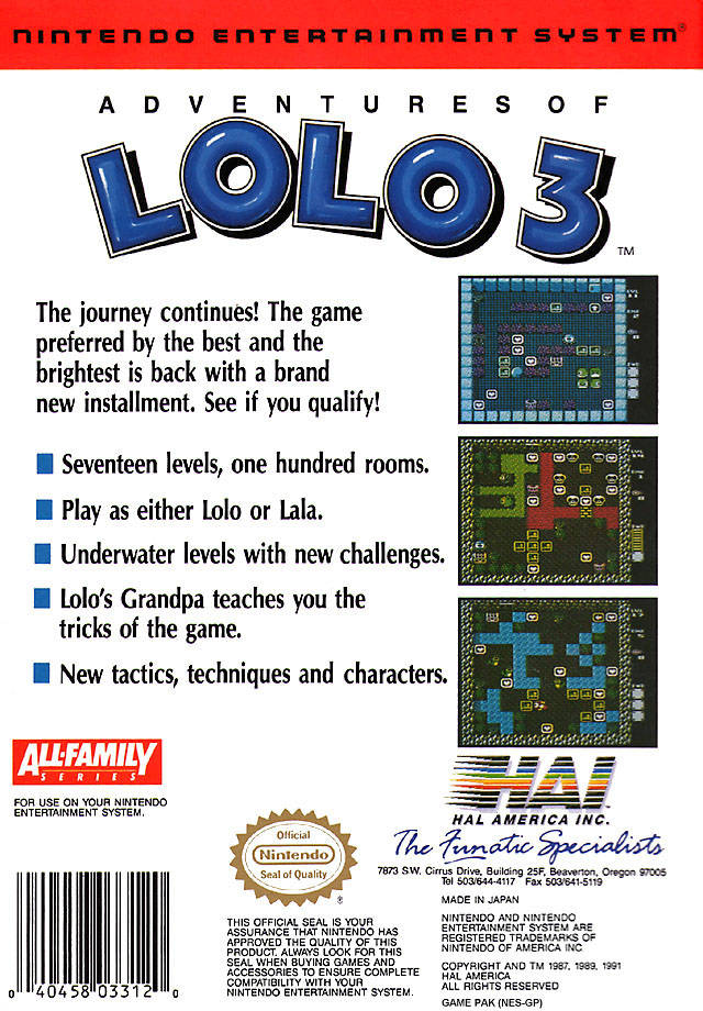 Adventures good of Lolo 3 for Nintendo NES