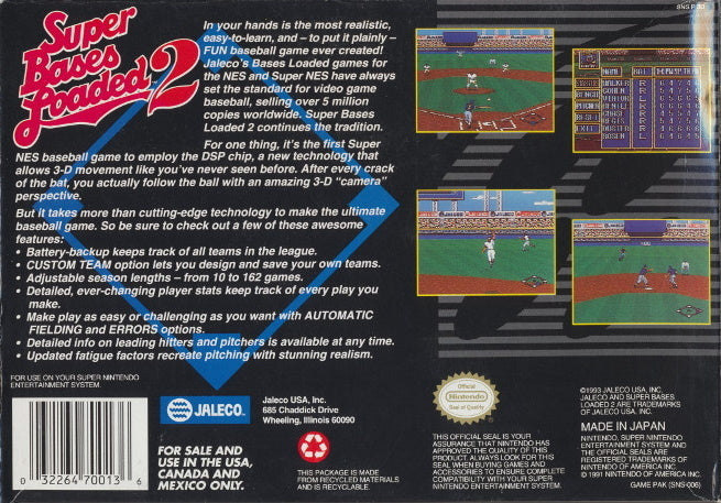 Super Bases Loaded 2 - (SNES) Super Nintendo [Pre-Owned] Video Games Jaleco Entertainment   