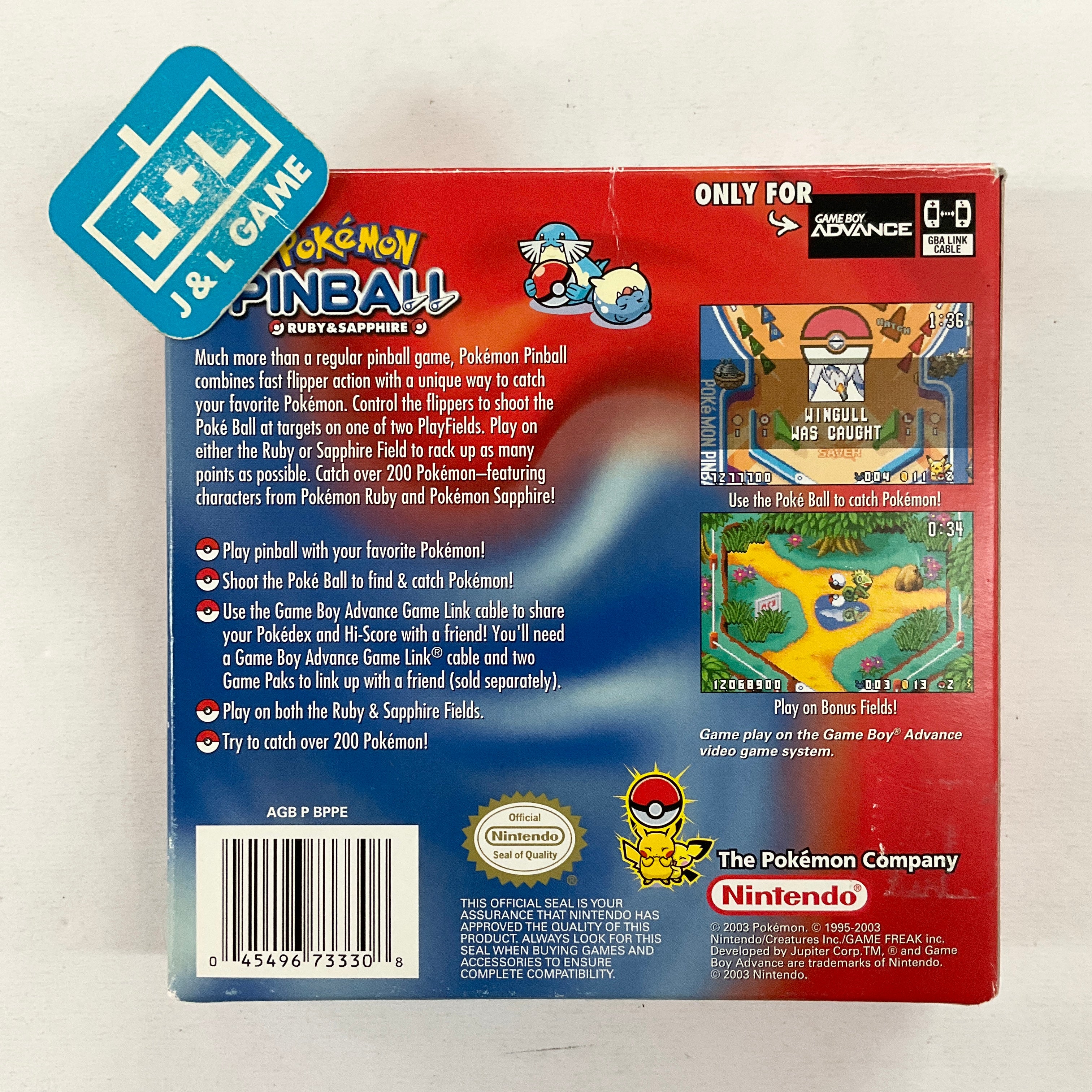 Pokemon popular Pinball Ruby and Sapphire for Nintendo Gameboy Advance & manual