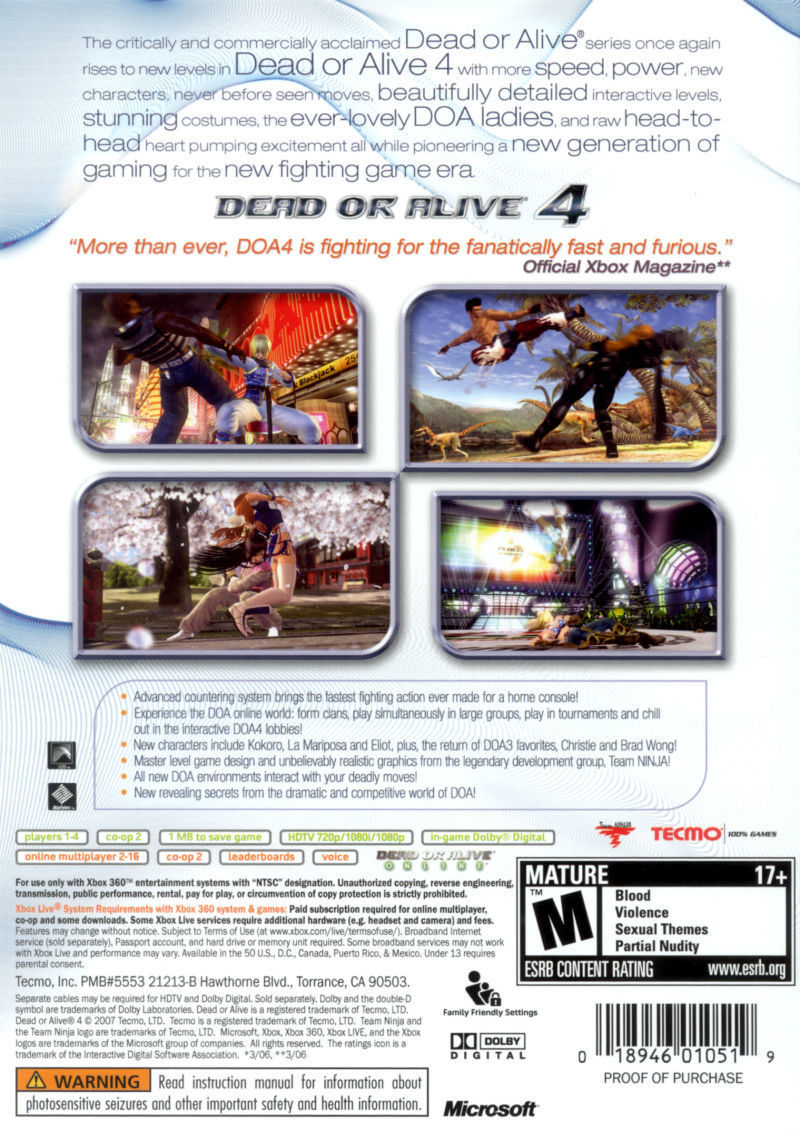 Dead or Alive 4 (Platinum Hits) - Xbox 360 [Pre-Owned] | J&L Game