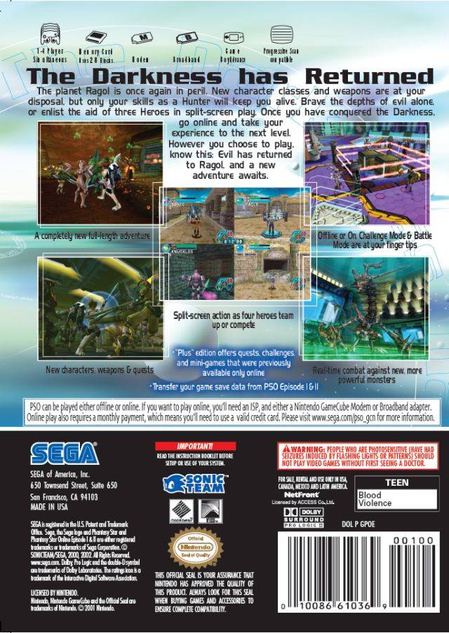 Phantasy Star Online offers Episode I and II Plus for Nintendo GameCube DISC ONLY