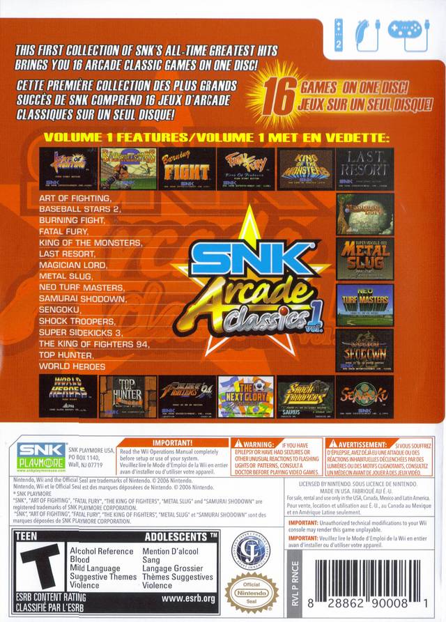 SNK Arcade Classics Volume 1 - Nintendo Wii [Pre-Owned] SNK