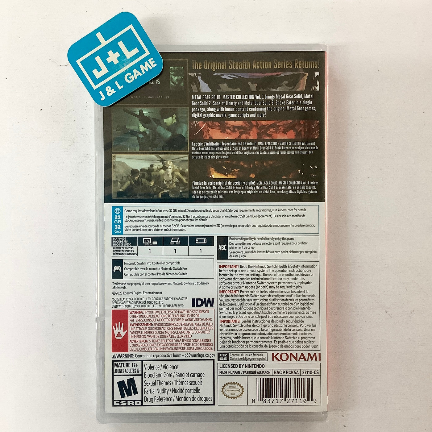 Metal Gear Solid: Master Collection Switch Nintendo (NSW) Game - | Vol.1 J&L