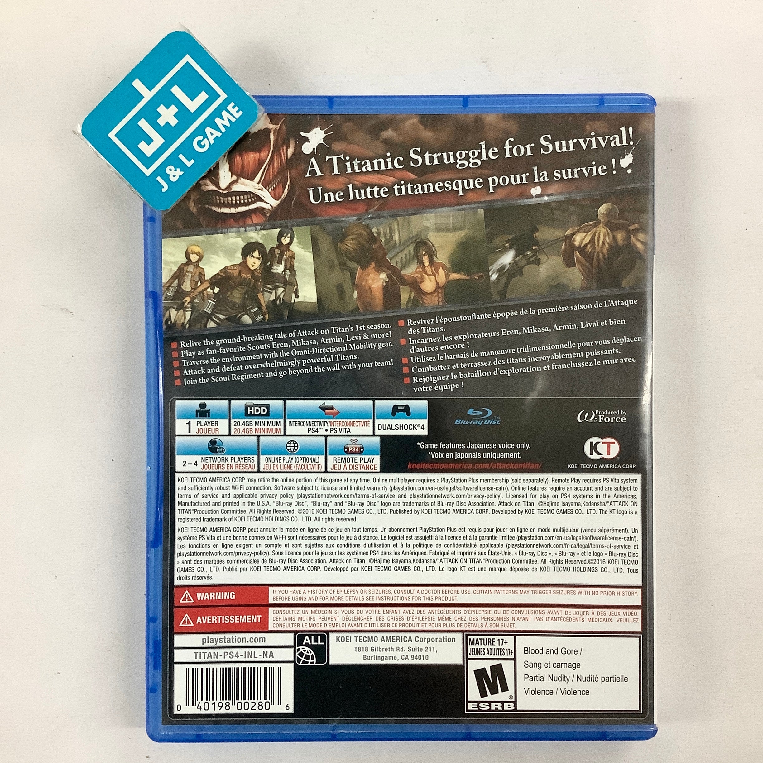 Attack on Titan - (PS4) PlayStation 4 [Pre-Owned] Video Games Koei Tecmo   