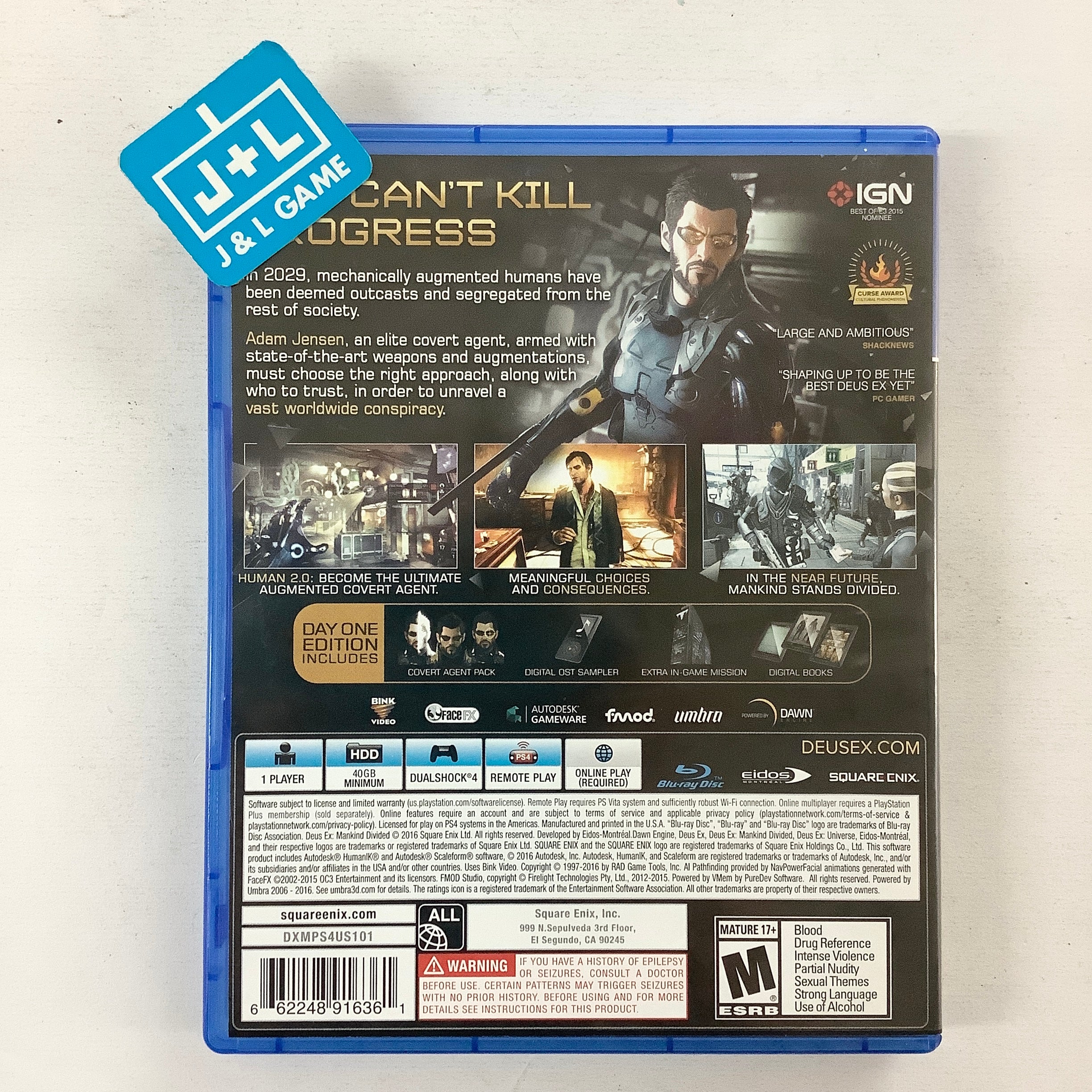 Deus Ex: Mankind Divided (Day One Edition) - (PS4) PlayStation 4 [Pre-Owned] Video Games Square Enix   