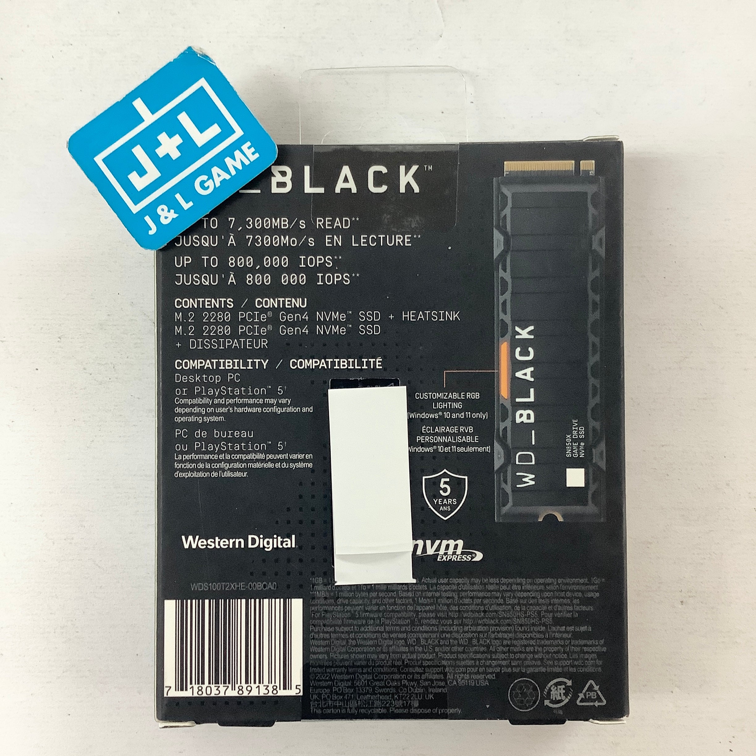 WD_BLACK 1TB SN850X NVMe SSD Solid State Drive with Heatsink Up to 7,300 MB/s - WDS100T2XHE-00BCA0 - (PS5) PlayStation 5 ACCESSORIES WD_BLACK