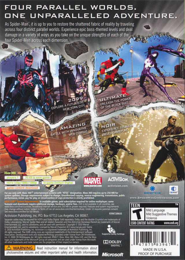 Spider-Man: Shattered Dimensions - Xbox 360 [Pre-Owned] | J&L Game