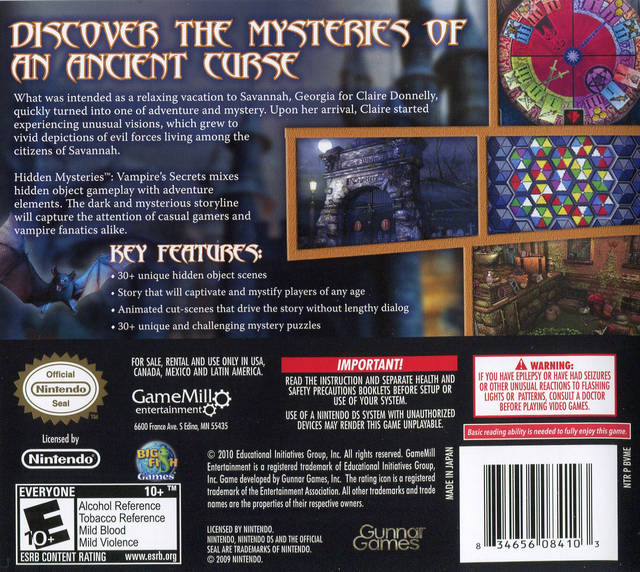 Hidden Mysteries: Vampire Secrets - (NDS) Nintendo DS [Pre-Owned] Video Games GameMill Publishing   