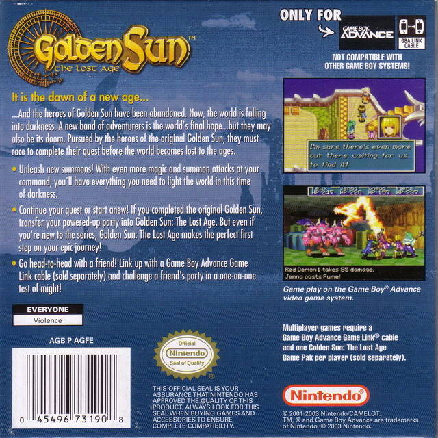 Golden Sun The Lost Age for Nintendo fashion Gameboy Advance