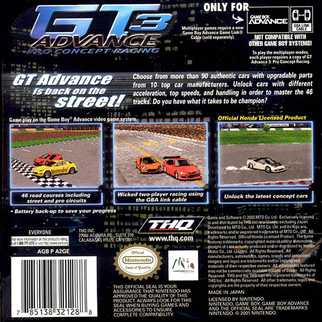 GT Advance 3: Pro Concept Racing - (GBA) Game Boy Advance Video Games THQ   