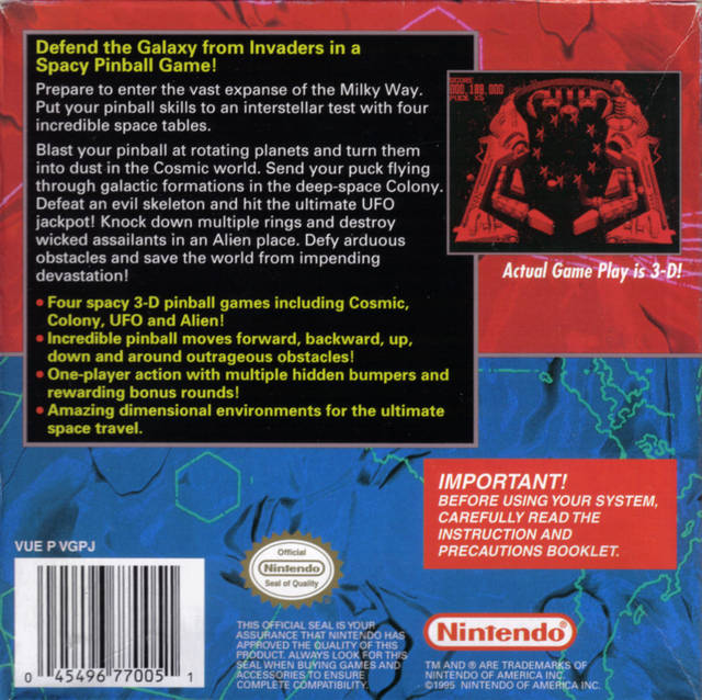 High quality Galactic Pinball for Nintendo Virtual Boy