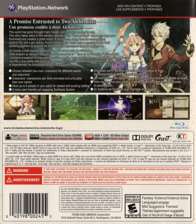 Atelier Escha & Logy: Alchemists of the Dusk Sky - (PS3) PlayStation 3