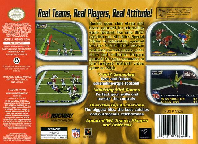 NFL Blitz Special sold Edition N64 Nintendo 64 Game Cartridge