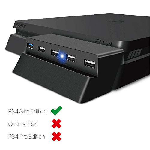 PS4 Slim USB Hub 3.0 USB Extension Adapter Splitter Charging Port (1x USB3.0 and 4X USB2.0) with LED ( Black Color) - (PS4) Playstation 4 Accessories TNP Products   