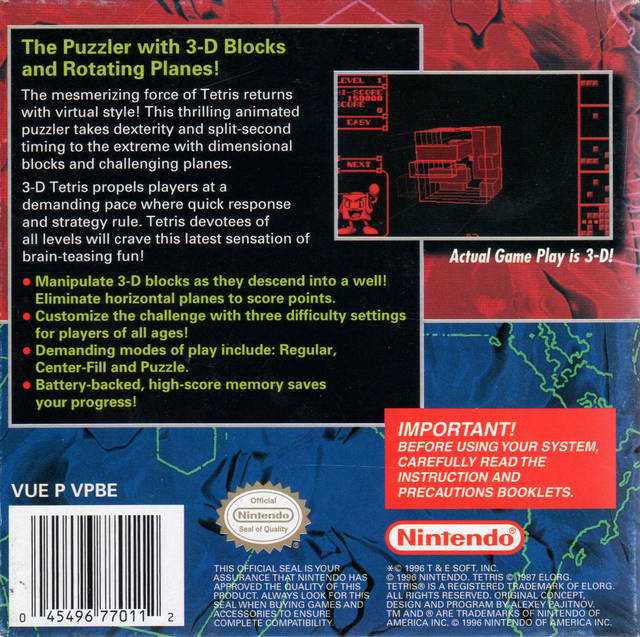 3D Tetris selling for Nintendo Virtual Boy