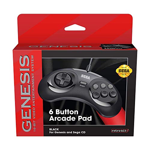 Retro-Bit 6-Button Arcade Pad (Black) - (SG) Sega Genesis