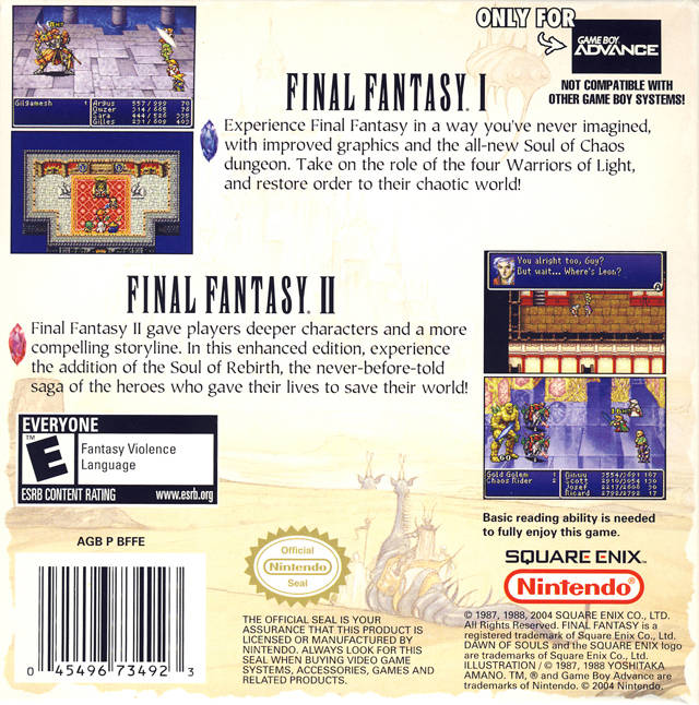 Final shops Fantasy I and II Dawn of Souls for Nintendo Gameboy Advance