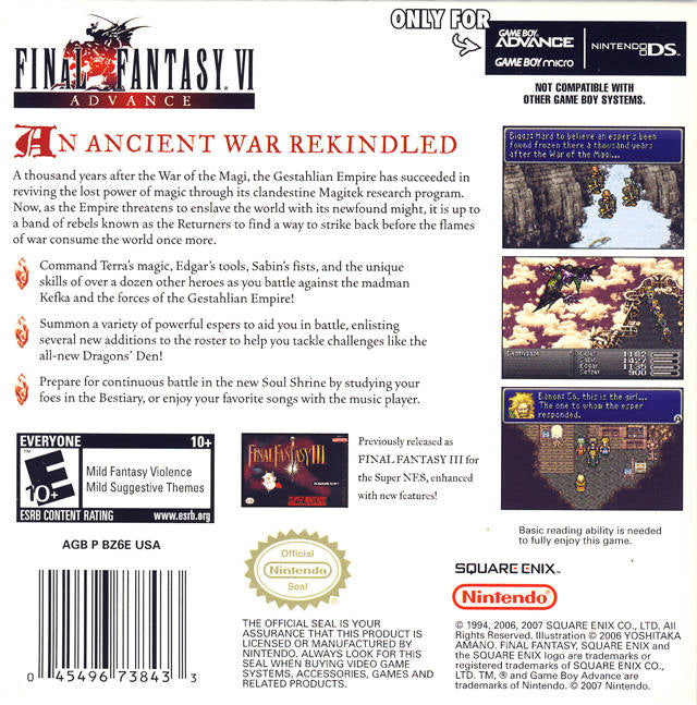 Deals Final Fantasy VI Advance for Nintendo Gameboy Advance