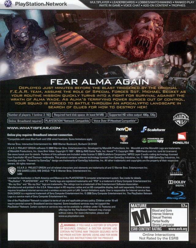 2009 F.E.A.R. 2 Project Origin Playstation 3 New store Factory Sealed