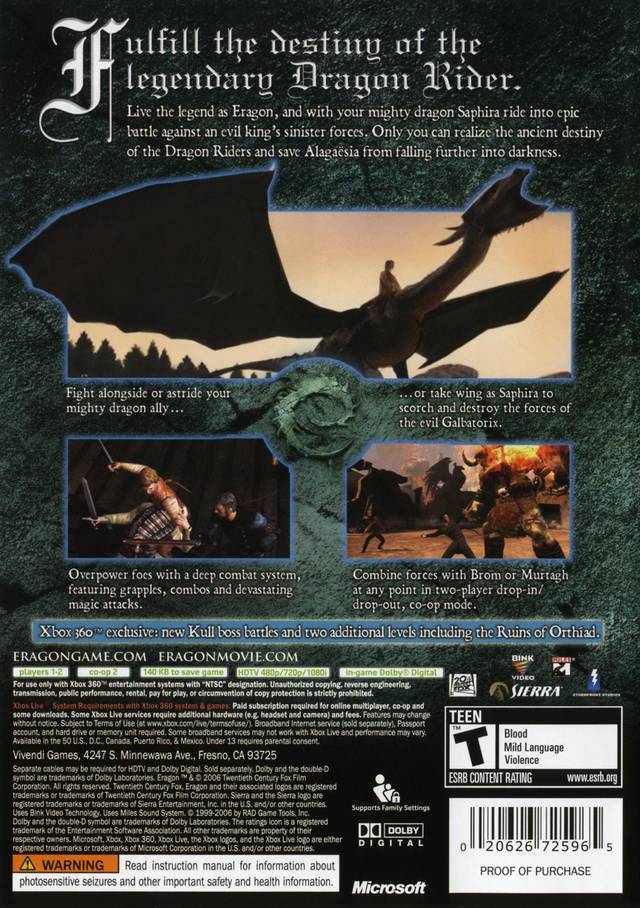 Eragon - Xbox 360 [Pre-Owned] Video Games Sierra Entertainment   