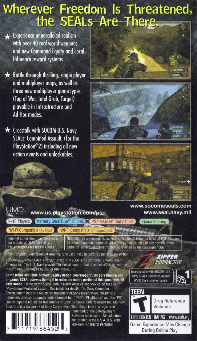 SOCOM U.S. Navy SEALs: Fireteam Bravo (Greatest Hits) for PSP (USED)