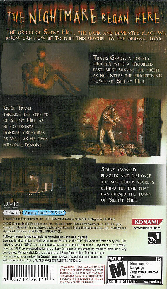 Silent Hill Origins discount (Sony PSP, 2007) UMD Konami Complete