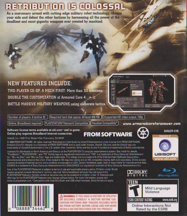 Armored Core For Answer For shops Playstation 3