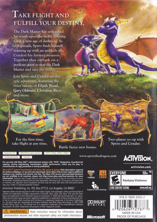 XBOX purchases 360 Legend of Spyro Dawn of the Dragon (No Manual)