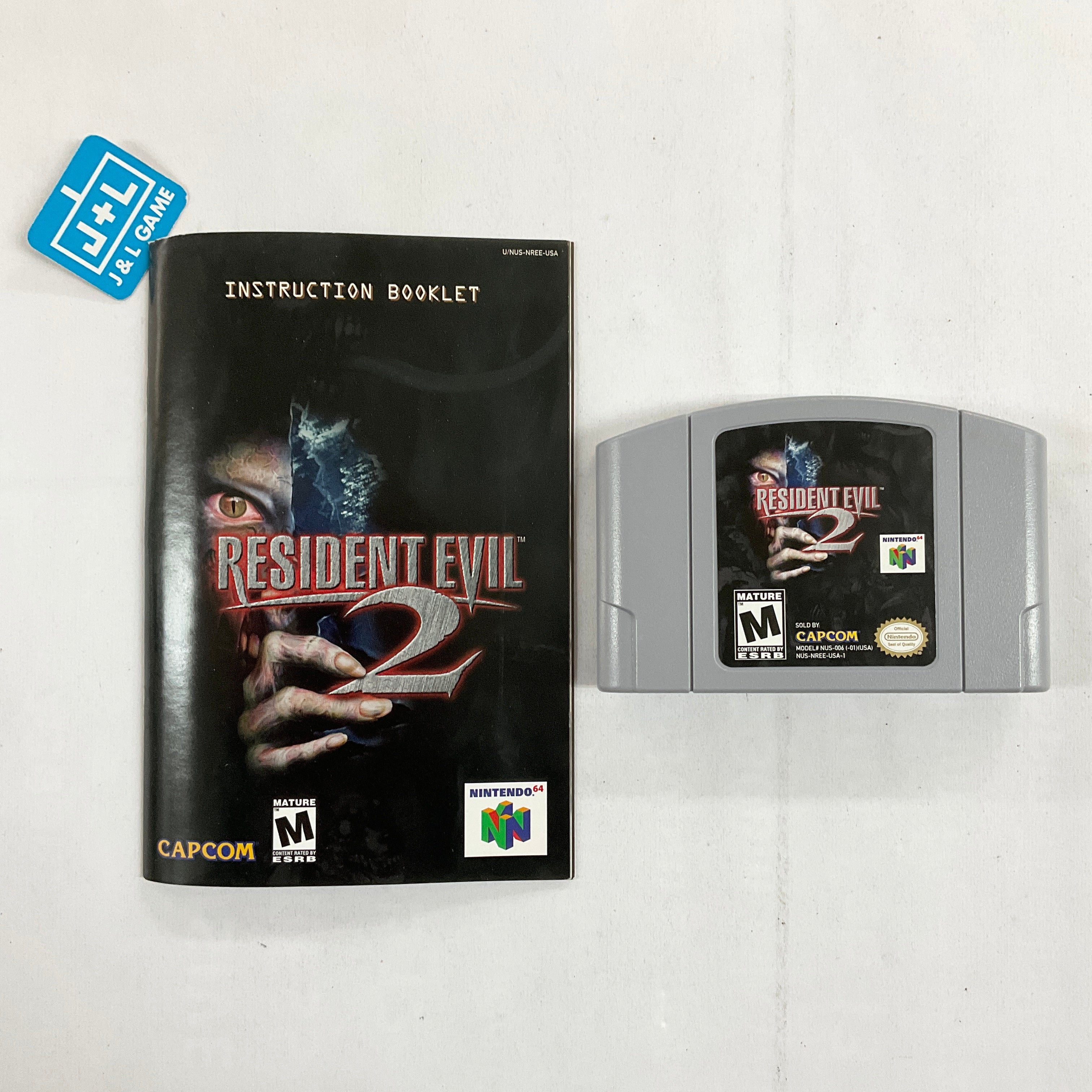 Resident Evil 2 for Nintendo online 64 Cartridge and Manual